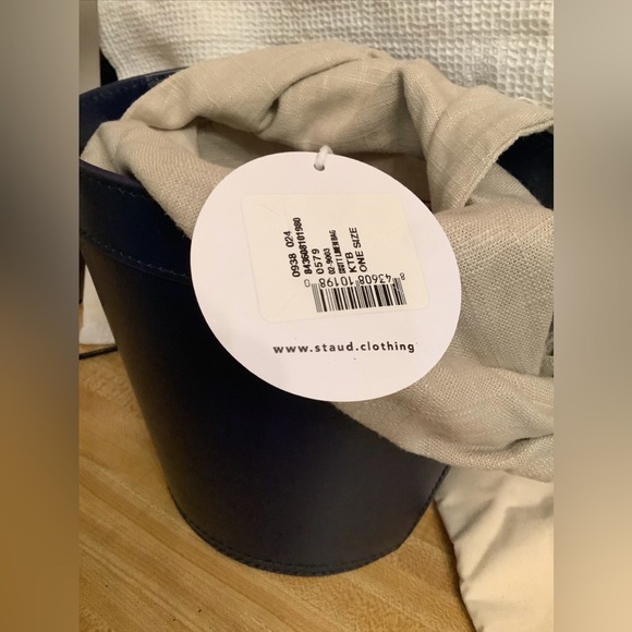 STAUD BRITT LEATHER AND CANVAS BUCKET WOMEN BAG IN NAVY MULTI NWT - Picture 9 of 12